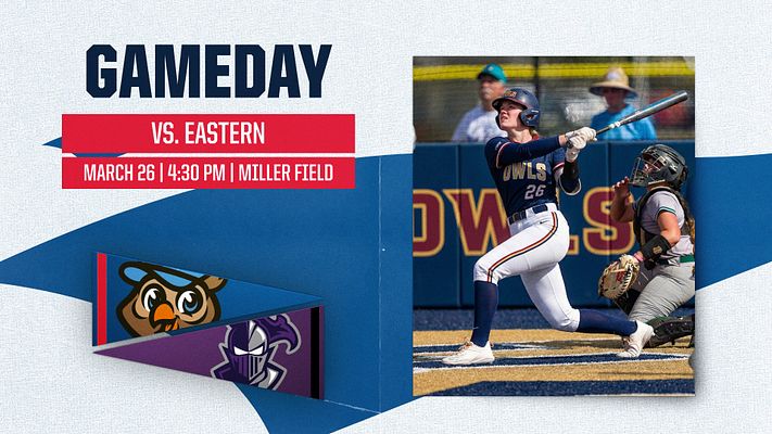 Gameday template with textured beige background, bold blue 'GAMEDAY' title, player photo on right, team logos on left, and game details below in red banner.