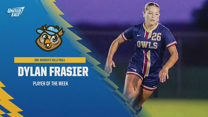 Player spotlight template featuring a large image area on the right, bold name section on the left, club logo at the top, and tagline below in a dark green and blue color scheme.