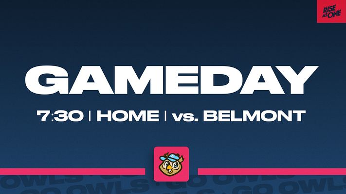 Game day template with vibrant purple background, large white "GAMEDAY" text at top, time/date/location details below, team logo in center with orange square background, and gold horizontal accent bars