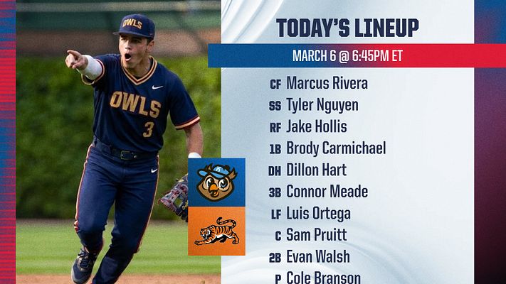 Baseball lineup template featuring a blue and white color scheme, player names listed on the right, with team logos on the left. Designed for social media formats.