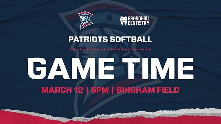 Gameday template with dark background, prominent text in center, team logo above, event details below, and paper tear effect along the bottom.