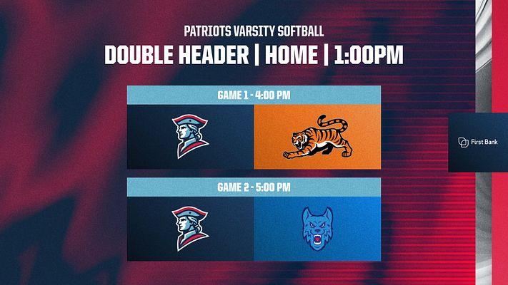Gameday doubleheader template with gradient red background, featuring team logos for two games, game times listed, and Under Armour logo in the corner.