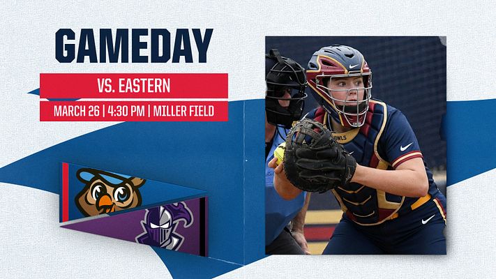 Gameday template with textured beige background, bold blue 'GAMEDAY' title, player photo on right, team logos on left, and game details below in red banner.