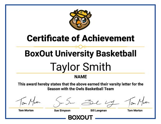 Award certificate template featuring a clean layout with a purple and white color scheme, space for a name in the center, and signature lines at the bottom.