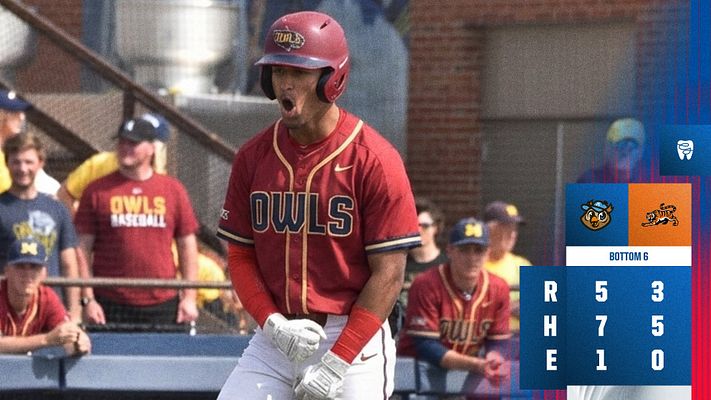 Baseball score template with fractal glass effect featuring large player photo on left side, team logos and opponent badges at top right, and score display grid showing runs, hits, and errors for both teams on right side