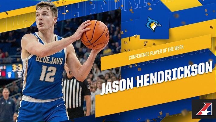 Player spotlight template with blue and yellow color scheme, large athlete photo on left, name and title on right, designed for social media features and highlights.
