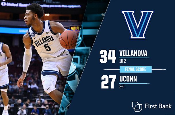 Score update template with dynamic layout, player image on the left, team names and final scores prominently displayed on right, blue and white color scheme, designed for social media.