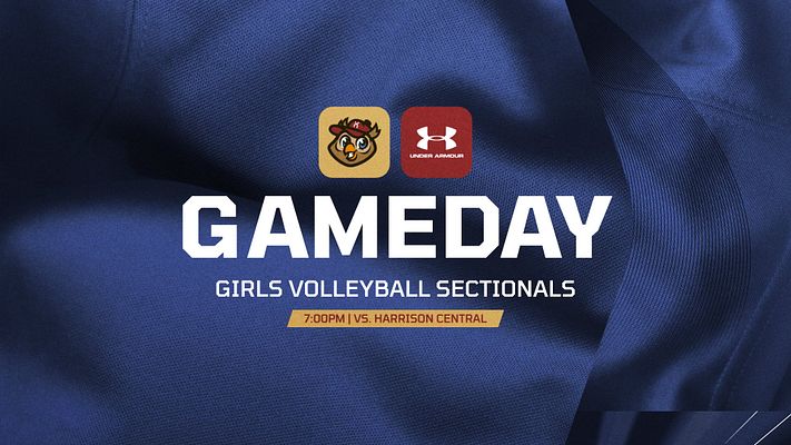 Gameday template featuring a navy background with textured fabric look, bold 'GAMEDAY' text, team logos, and space for game details, designed for social media sharing.