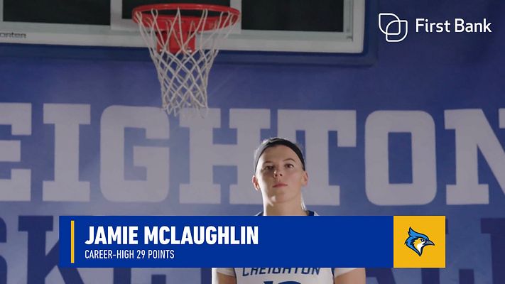 Lower third motion template with dark blue background, sponsor logo in top right, and player spotlighting area below. Designed for game day graphics, player features, and recruiting announcements on video and social media.