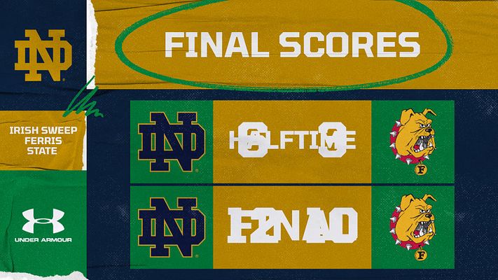 Multi-game scores template with gold and green design featuring two game matchups side-by-side, each with team logos, halftime and final score displays, and space for opponent information