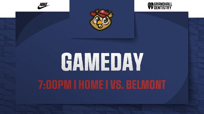 Announcement template with a dark blue background, featuring a central 'GAMEDAY' text area in white, time and matchup details below, and logo placeholders at the top.