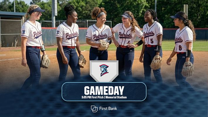 Baseball gameday template featuring a player in action on the left, with a blue gradient background. Text area below displays event details and a logo.