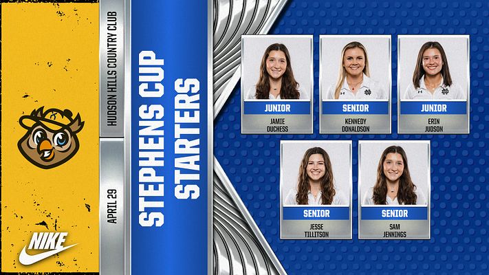 Lineup template for golf featuring player headshots in a grid, vibrant color scheme, with team logo on the left and title prominently displayed.