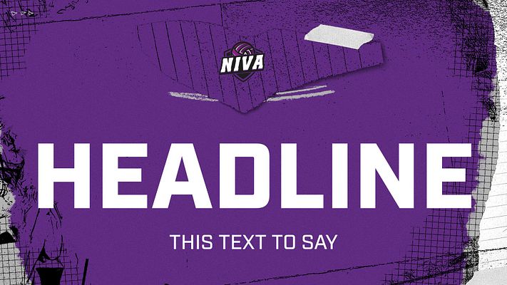 Multi-format headline template with purple background, geometric line patterns, and white text areas for main headline and subtext. Features club logo placeholder at top. Designed for landscape, Instagram, and story formats.