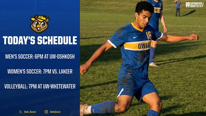 Sports schedule template with blue and gold color scheme, featuring player photo on right, schedule details on left with header 'Today's Schedule' in bold, and logo at top.