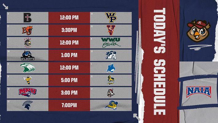 Modular template for double headers and conference matchups with landscape, Instagram, and story formats. Features grid layout showing team logos and game times, vertical red banner with white text, and customizable navy and gray color scheme for multi-format social media graphics.