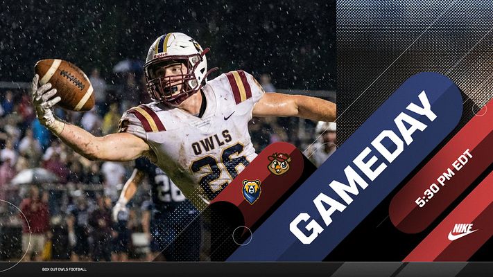 Minimalistic gameday template with a dynamic athlete action shot on the left, bold 'GAMEDAY' text on the right, and game time details below. Designed for social media use.