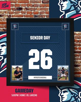 Jersey frame template with a red jersey background, player name and number prominently displayed, two photo placeholders, and sports-themed graphics, designed for recruitment announcements.