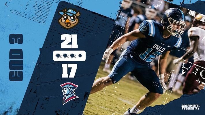 Score update template with a split layout; left side shows team logos and score in bold numbers, right features an action shot of a player, blue and black color scheme.