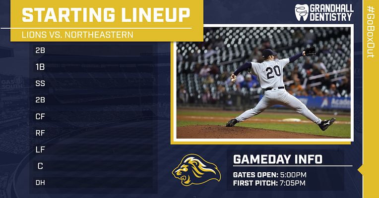 Starting lineup template with dark blue and gold color scheme. Left side displays player list with positions and jersey numbers. Right side features large player photo area with gold border. Includes matchup details, team logo, and game time information sections.