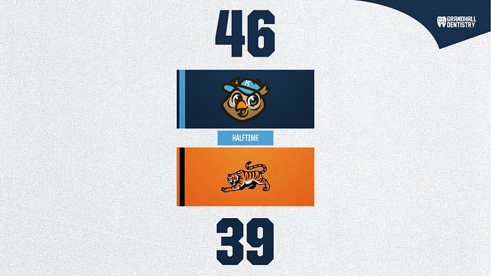 Score template with light textured background, featuring team logos at the top and bottom, score displayed prominently in the center with bold numbers, designed for sporting events.