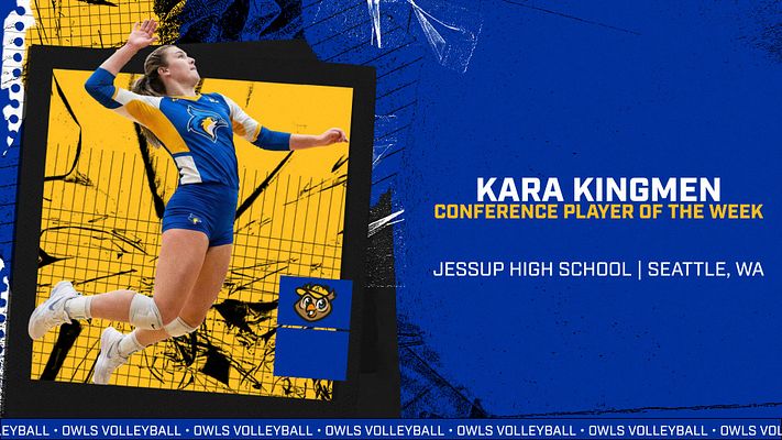 Player spotlight template featuring a dynamic layout with an athlete's action photo, bold text for name and title, and school logo in the corner; designed for social media engagement.