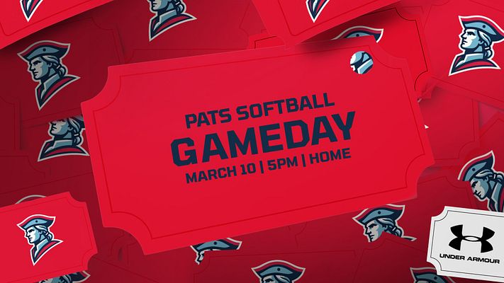 Gameday ticket template with red background, large text area for event details, and graphic elements of player headshots. Designed for multi-format sports graphics.