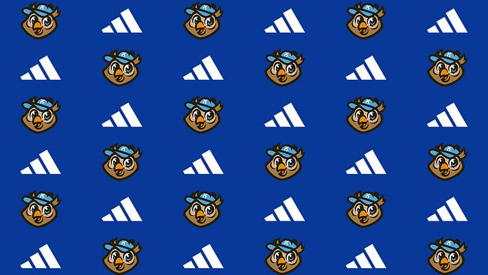Wide step and repeat template featuring alternating logos on a dark blue background, designed for branding events. Logos are arranged in a grid pattern.