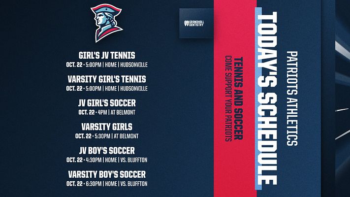 Event schedule template featuring a dark blue jersey mesh background, list of games on left, bold headers, and a vertical red sidebar for titles and sponsor logo.