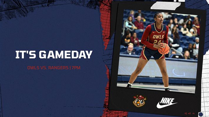 Game day template with navy and red color scheme, featuring a headline area, player photo bordered by a polaroid-style frame, and space for opponent and game time.