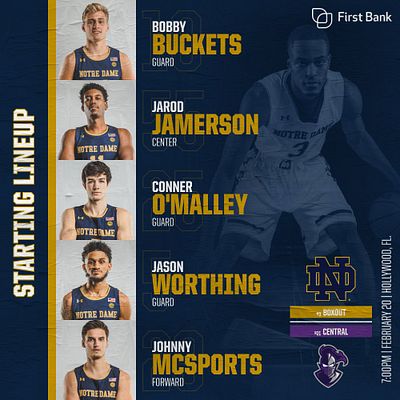 Basketball lineup template for Instagram featuring a square layout, player photos on the left, names in bold yellow on the right, and space for logos and sponsors at the top.