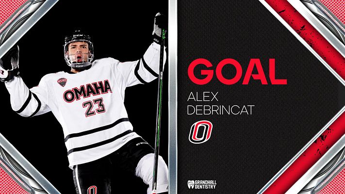 Player spotlight template in landscape layout featuring a large photo area on the left with a player celebrating, text space on the right for player name and goal announcement.