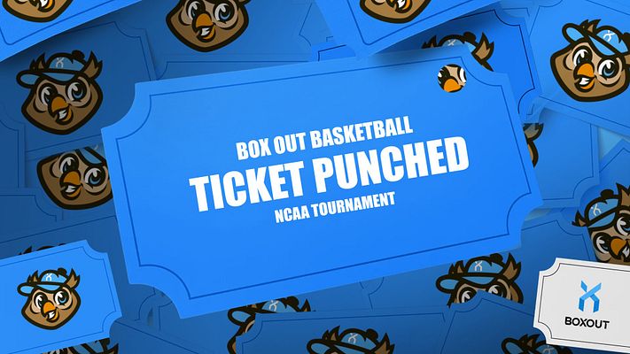 Ticket highlight template featuring a bold red background with scattered ticket graphics, central text for Ohio State Basketball and NCAA Tournament, and Nike logo at the bottom.