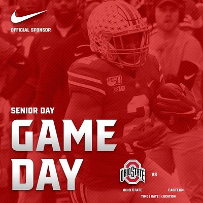 Square gameday template designed for social media, featuring a bold red background, player photo on the left, text area for opponent and event details on right.