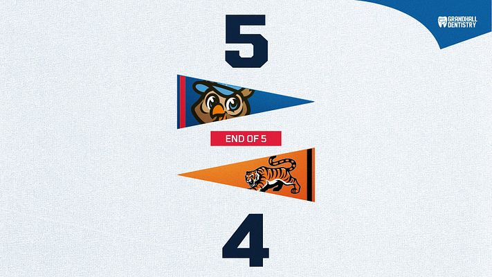 Score template with light textured background, featuring team logos at the top and bottom, score displayed prominently in the center with bold numbers, designed for sporting events.