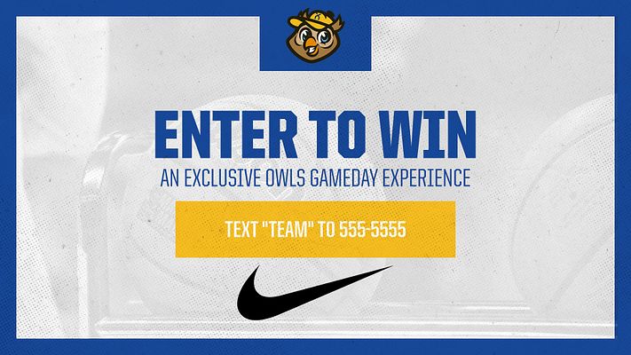 Promotion template with a purple and white color scheme, featuring bold headline 'ENTER TO WIN,' text entry instructions, and a logo at the top, designed for gameday tickets.