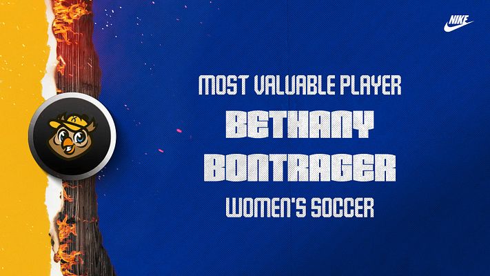Player spotlight template featuring a blue background with flame accents, circular logo at the bottom left, and text areas for player name and title prominently displayed.