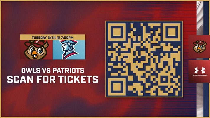 QR code template with red and navy gradient background, featuring a large gold QR code on the right, text area for event details on the left with team logos and date/time section, suitable for sports promotion across landscape and portrait formats