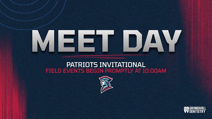 Event template featuring bold text at top, with event name and details below. Dark blue background with red accents, designed for track and field scheduling.