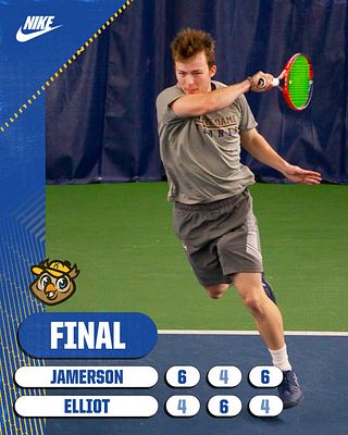 Tennis score template with player action photo on blue and green background, 'FINAL' banner at bottom, and scorecard showing two players' names with set scores in portrait format for Instagram