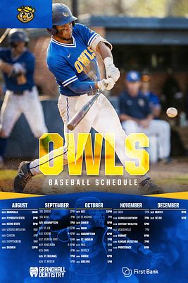 Vertical schedule template featuring a player photo on the left, bold team name and sport title at the top, with a detailed month-by-month game schedule listed below.