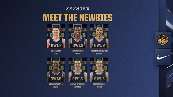 Photo roster template featuring eight runner headshots arranged in a grid, bold yellow 'MEET THE TEAM' title at the top, and logos in the bottom corner. Designed for player spotlight.