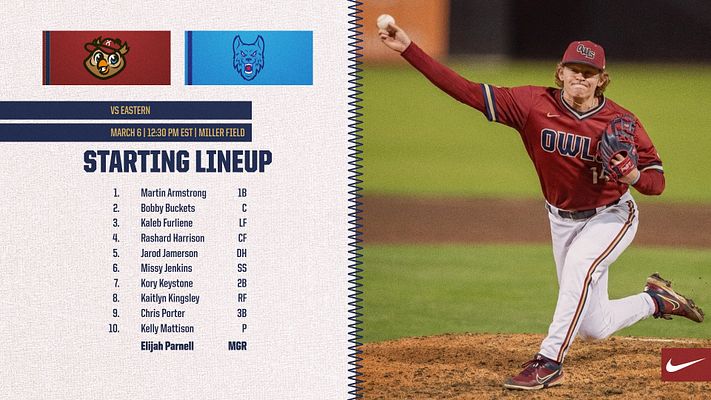 Lineup template with heritage style featuring large player photo on left, opponent logos and game details at top center, and numbered roster list on right with player names and positions on cream background