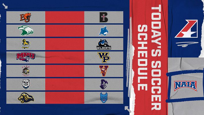 Soccer schedule template with a blue and gray color scheme, featuring team logos in a vertical list, match times on the right, and bold 'TODAY'S SCHEDULE' header.