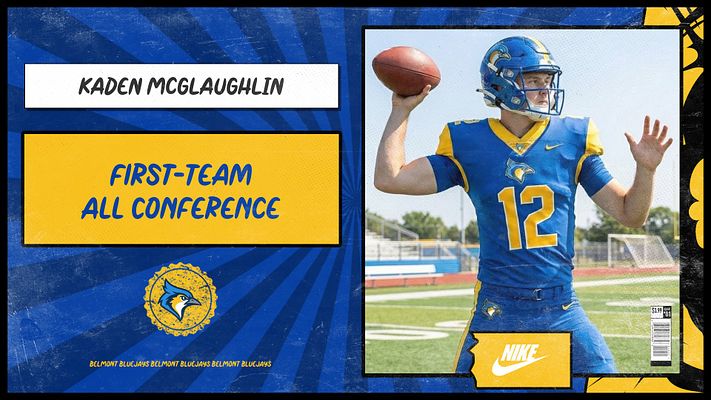 Comic book style player spotlight template with bold blue and yellow color scheme, large player photo on right, name banner at top left, achievement text in yellow box, and team logo at bottom