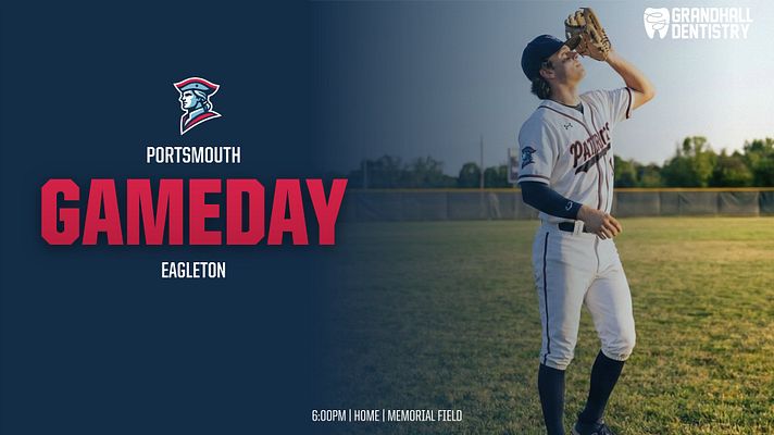 Gameday template with a split layout, featuring team logos on top, bold text, and player image on the right; includes game details at the bottom.
