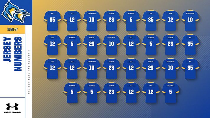 Jersey lineup template featuring maroon and gold colored uniform jerseys arranged in rows with player names and numbers. Left sidebar includes season year, jersey numbers text, and brand logos. Design available in landscape, Instagram, and story formats for social media sharing.
