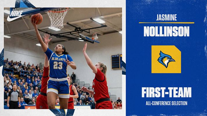 Player spotlight template with bold blue and yellow color scheme. Left side features large action photo area, right side displays player name, team logo, and achievement text. Designed for landscape, square, and story formats.