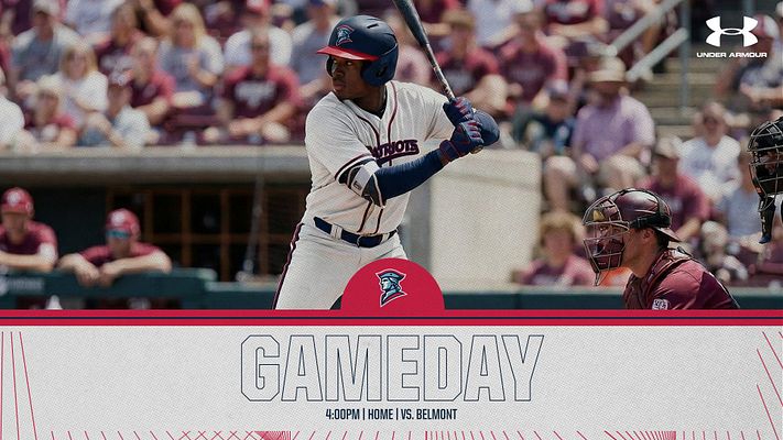 Soccer goal graphic template with stadium action photo background, large 'GAMEDAY' text banner at bottom with space for time and opponent details, burgundy and white color scheme, designed for multiple social media formats including landscape, Instagram, and story dimensions