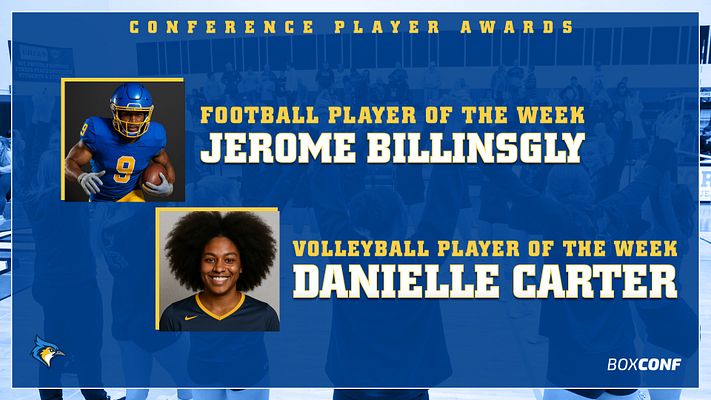 Multi-player spotlight template with a blue and gold color scheme, featuring two photo areas for players, text sections for player names and titles, landscape orientation.